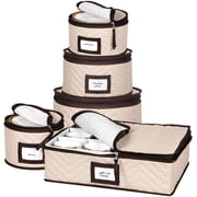 China Storage Containers 5-Piece Set Moving Boxes for Dinnerware, Glasses, Plates, Mugs and Saucers Sturdy Quilted Microfiber Dish Organizer with Dividers for Seasonal Storage - Holds Set of 12