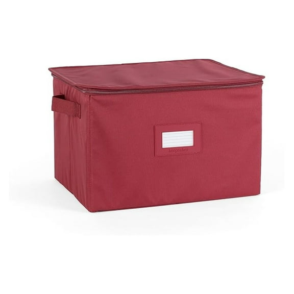 China Storage Box, Keepsakes Organizer for Cups & Mugs - Stackable, Reinforced Handles, 12 Compartments, Scarlett Red