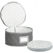 STOZU China Storage Case - Dinner Plate Quilted Case - 12 inches diameter x 7 inches height - Gray - Includes 12 Felt Separators