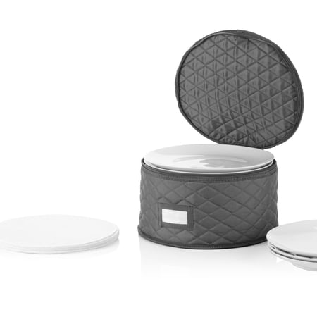 China Storage Container for Big Dinner Plate - 13" W x 7" H - Includes 12 Felt Dividers. Stackable with Padded Interior - Great for Big Plates and Charger Plates