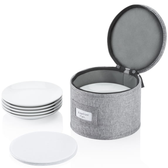 China Storage Container for Saucer, Bowls, and Appetizer Plates - 7" W x 5.5" H - Includes 12 Felt Dividers - Stackable with Hard Shell and Interior Quilted Padding