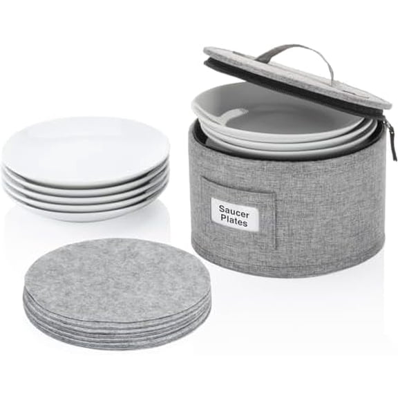 China Storage Container for Saucer, Bowls, and Appetizer Plates - Fit dishes up to 6.5" W - Includes 12 Felt Dividers - Stackable with Hard Shell on all sides and Interior Quilted Padding