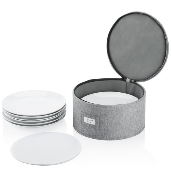 China Storage Container for Dinner Plate - 11.5" W x 7" H - Includes 12 Felt Dividers. Hard Shell and Stackable with Padded Interior