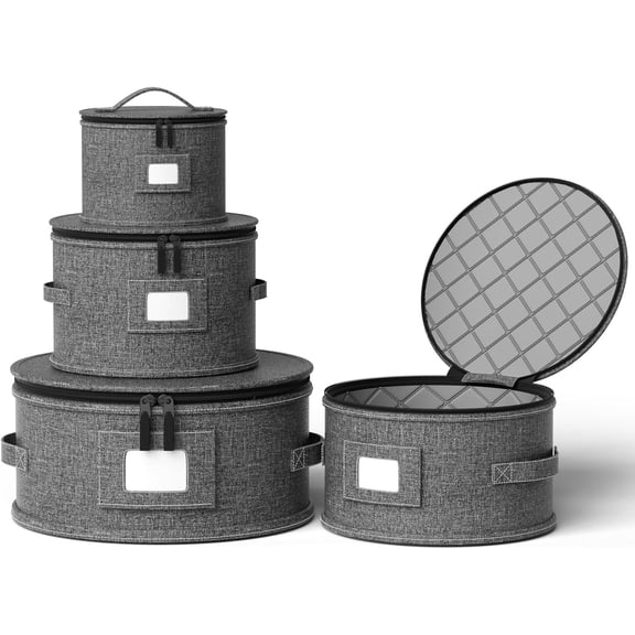 China Storage Containers 4 Piece Set Hard Shell Moving Boxes for Dishes Plate Dinnerware Saucers with Quilted Dividers Grey