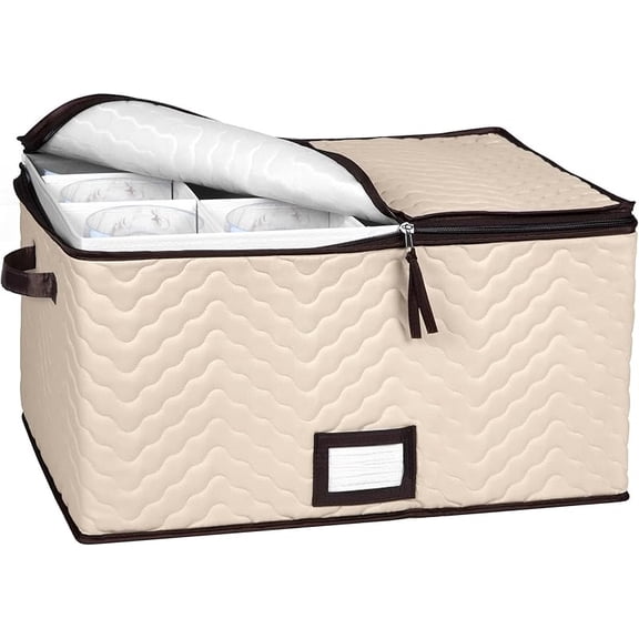 China Storage Containers 5-Piece Set Moving Boxes for Dinnerware, Glasses, Plates, Mugs and Saucers Sturdy Quilted Microfiber Dish Organizer with Dividers for Seasonal Storage - Holds Set of 12