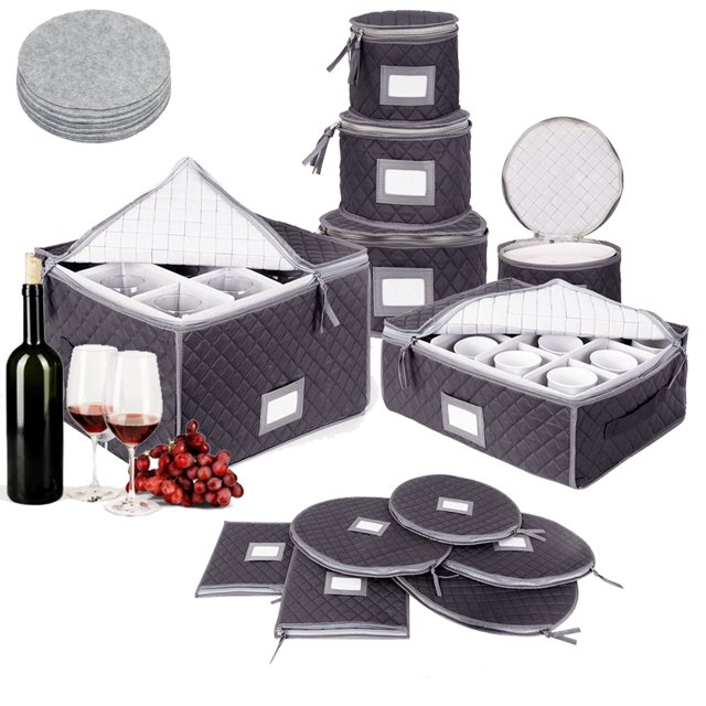 China Storage Containers 6 Pack, Quilted Dinnerware & Stemware Set Bins for Packing Dishes and