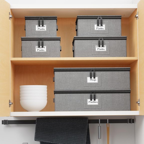 China Storage Containers 6 Pack Stackable Hard Shell Quilted Cases with Soft Plate Separators for Dishes Plates Platters Mugs Cups Grey