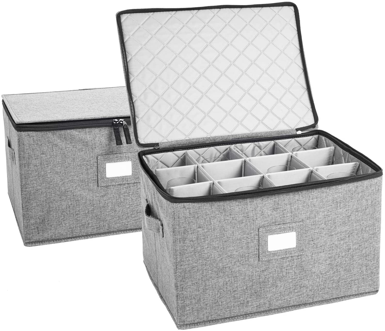 Gray Quilted Hard Shell Wine Glass Storage Container with Dividers