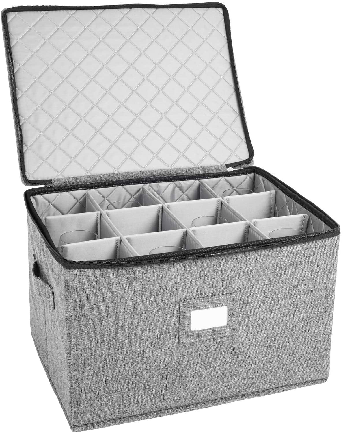 Gray Quilted Hard Shell Wine Glass Storage Container with Dividers