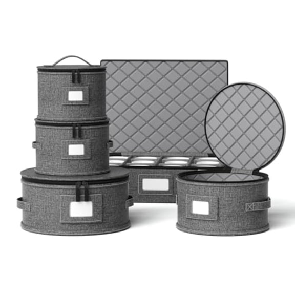China Storage Containers Hard Shell Box for Moving Dishes Plate Wine and Glasses Dinnerware Mugs Saucers Quilted Organizer Dividers for Packing Fine China Storage Containers 5Piece Grey