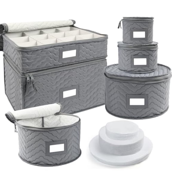 China Storage Containers - Quilted 6-Piece Set Storage Box- Stores Chinaware Stemware Dinnerware Dish Storage Service for 12 48 Pcs Felt Protectors Cardboard Dividers Included