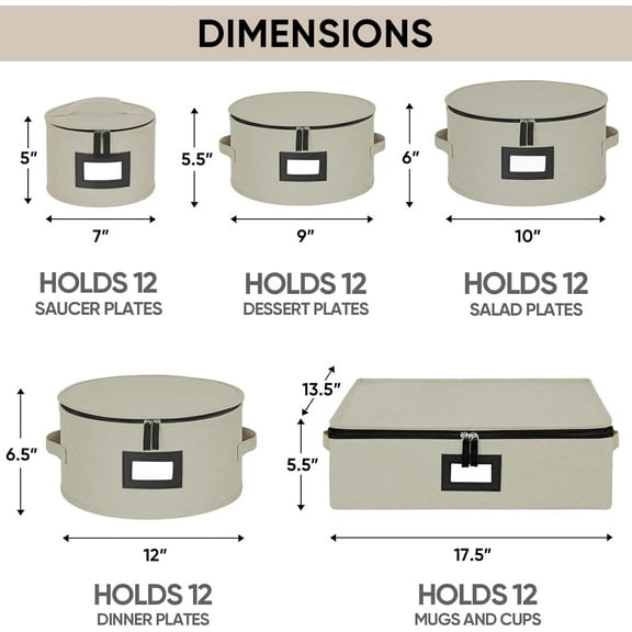 China Storage Containers, Sturdy Quilted Wine Glass Storage, Plate Organizer with Carry Handles, Moving Boxes for Dishes, Cups, Mugs and Stemware (Plate Mug Combo, Hard Shell Cream)