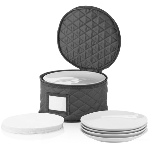 China Storage Containers for Dinner Plates - 12" W x 7" H - Includes 12 Felt Dividers - Stackable Case with Padded Interior
