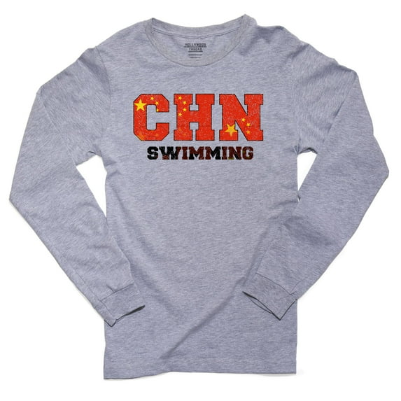 China Swimming - Olympic Games - Rio - Flag Men's Long Sleeve Grey T-Shirt