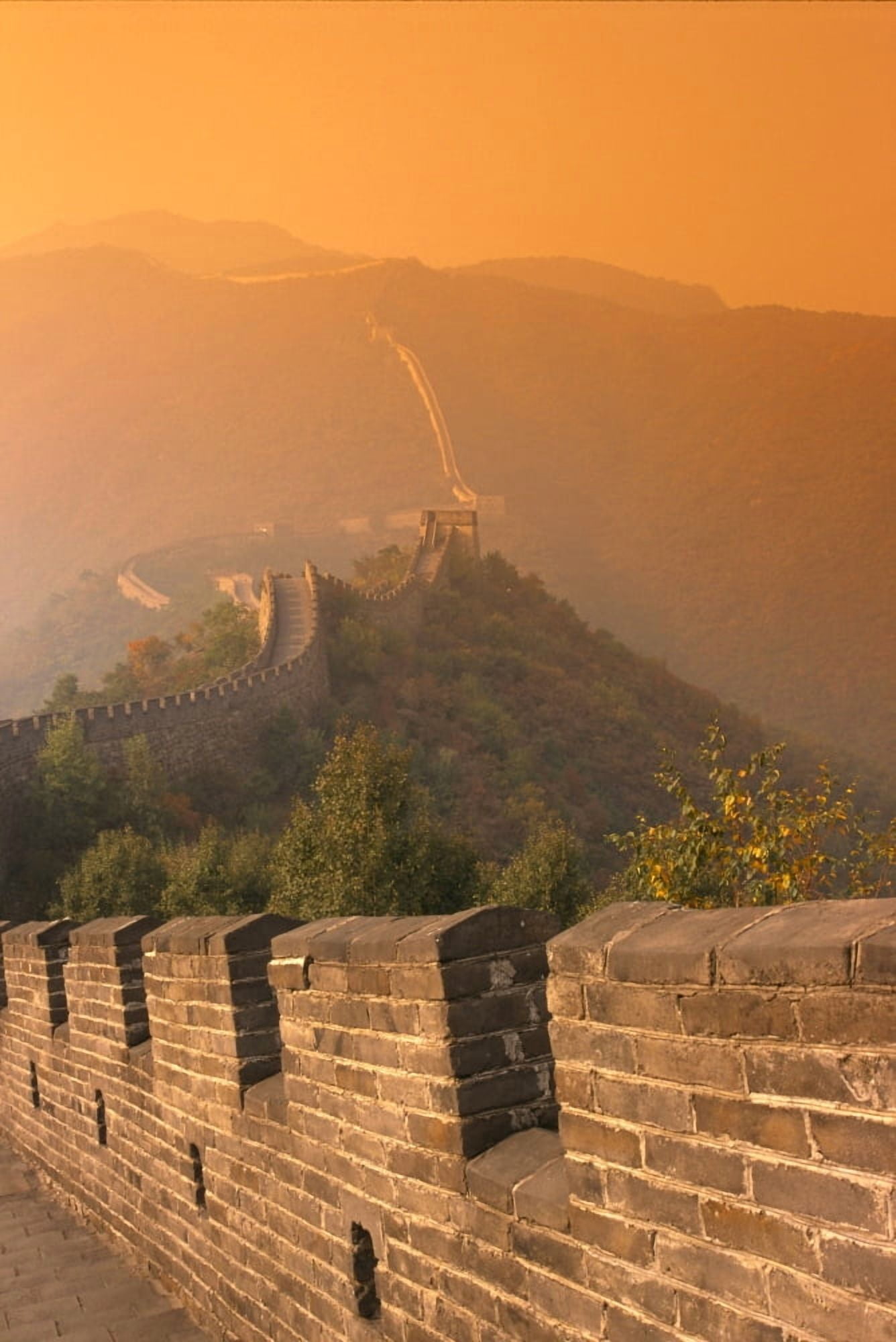 China The Great Wall At Hazy Orange Sunset Canvas Art - Richard Maschmeyer Design Pics (12 x 19)