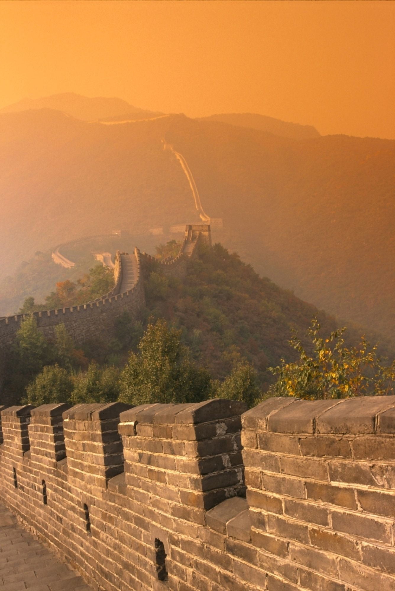 China The Great Wall At Hazy Orange Sunset Canvas Art - Richard Maschmeyer Design Pics (24 x 38)