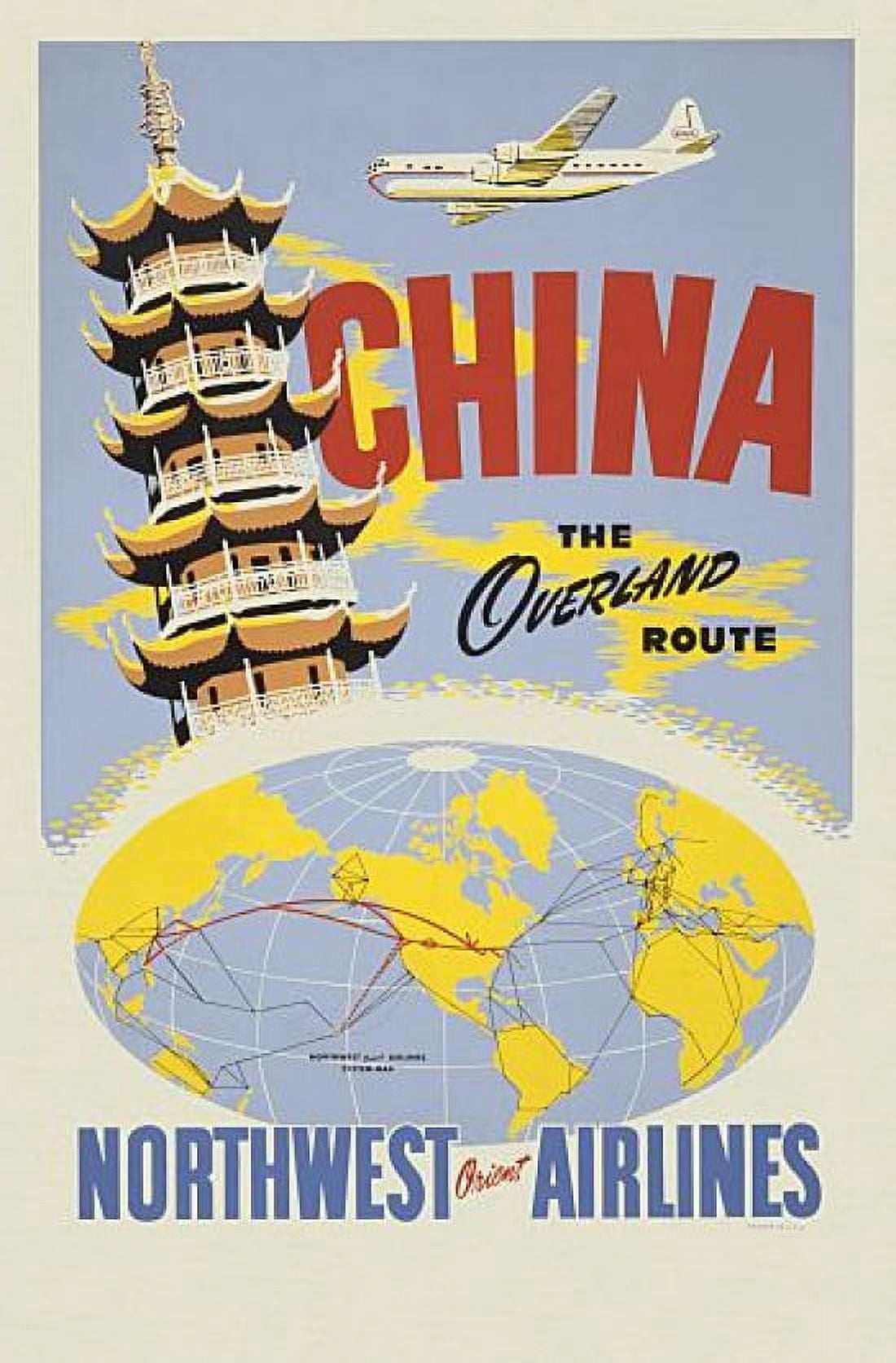 China The Overland Route Vintage Travel Canvas Art - (36 x 54)