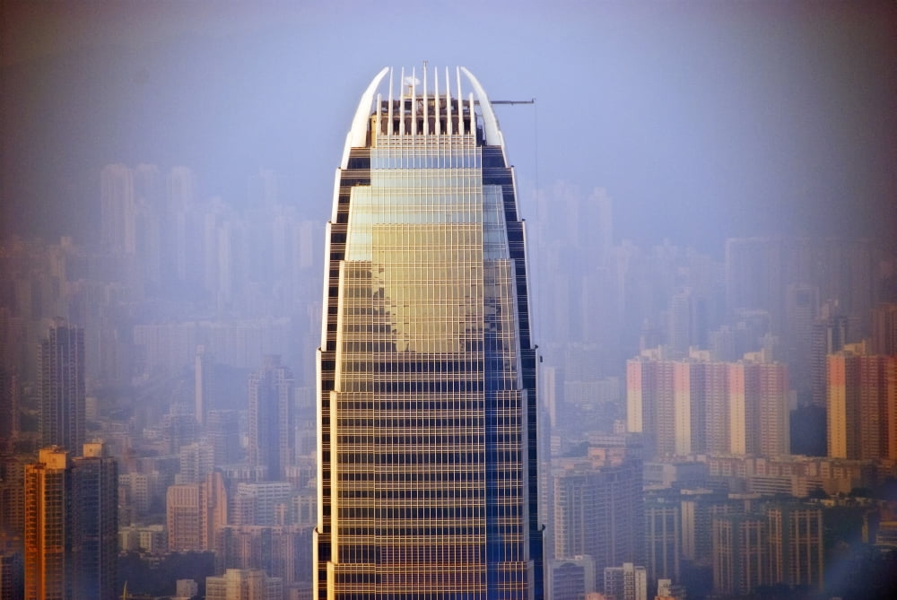 China Top Of Airport Express And Mtr Corporate Building Viewed From Peak Hong Kong Canvas Art - Ray Laskowitz Design Pics (34 x 22)