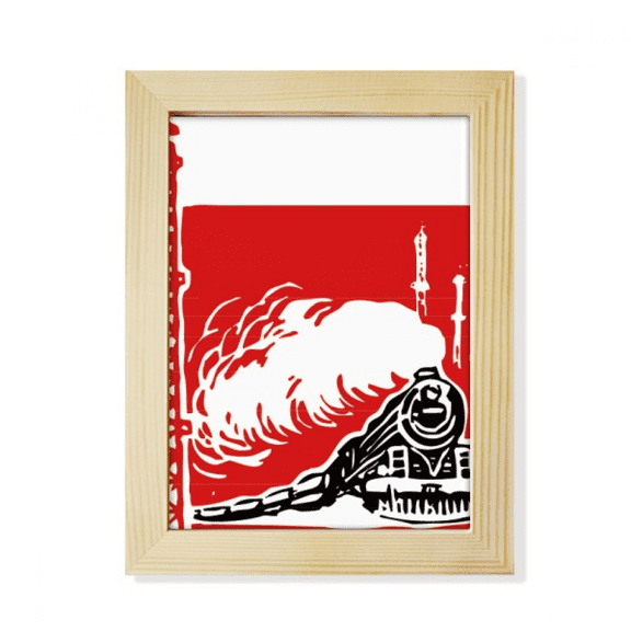China Train Tower Steam Red Desktop Adorn Photo Frame Display Art Painting Wooden