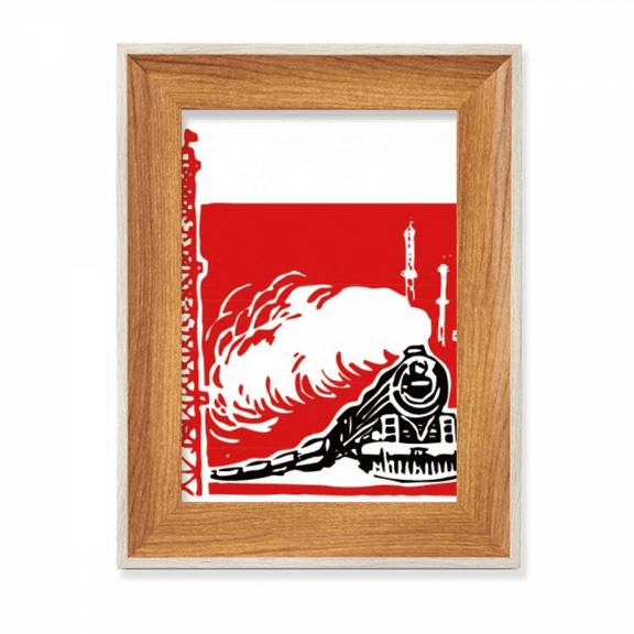 China Train Tower Steam Red Desktop Wooden Photo Frame Display Picture Art Painting Multiple Sets