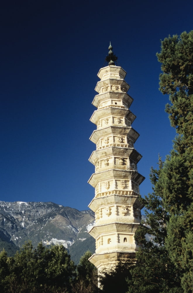 China View of pagoda with mountain in background Dali Canvas Art - Richard Maschmeyer Design Pics (22 x 34)