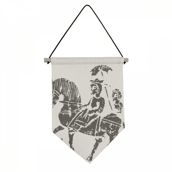 China Wei Jin Dynasties Horse Riding Pattern Canvas Flag Hanging Wall Art Decor Banner