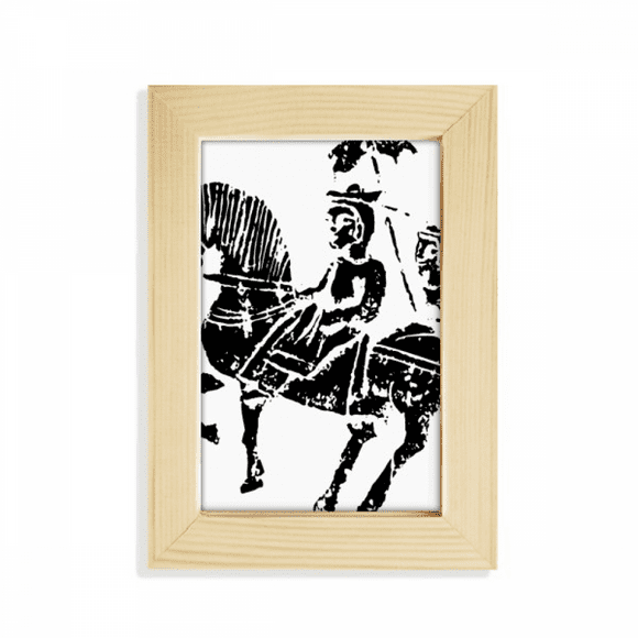 China Wei Jin Dynasties Horse Riding Pattern Desktop Display Photo Frame Picture Art Painting 5x7 inch