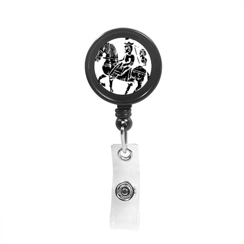 China Wei Jin Dynasties Horse Riding Pattern Retractable Keychain Badge Holder ID Badge