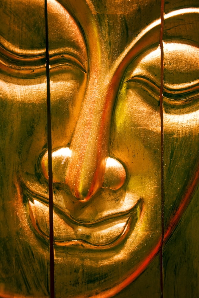 China Wooden Buddha Face Hong Kong Canvas Art - Ray Laskowitz Design Pics (22 x 34)