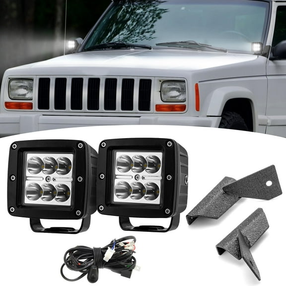 From China Wsays 2PCS LED Amber Light Pods & Ditch Hood Hinge LED Pod Mount Bracket w/Wiring Kit Compatible with Jeep Cherokee XJ Comanche MJ 4WD/2WD 1984-2001