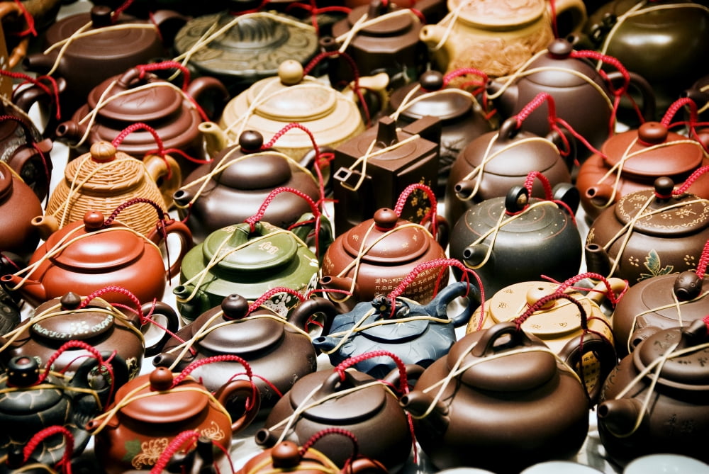 China Yau Ma Tei K Hong Kong Ceramic Teapots On Display At Jade Market On Kansu And Battery Streets Canvas Art - Ray Laskowitz Design Pics (34 x 22)
