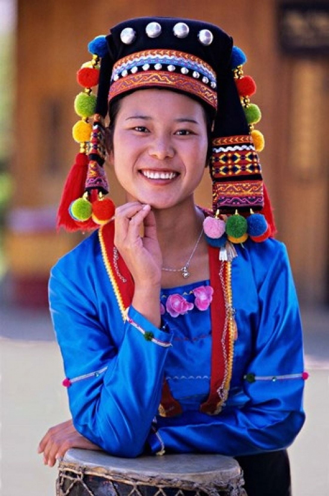 China Yunnan Young Deang woman portrait with drum Canvas Art - Charles Crust DanitaDelimont (18 x 24)