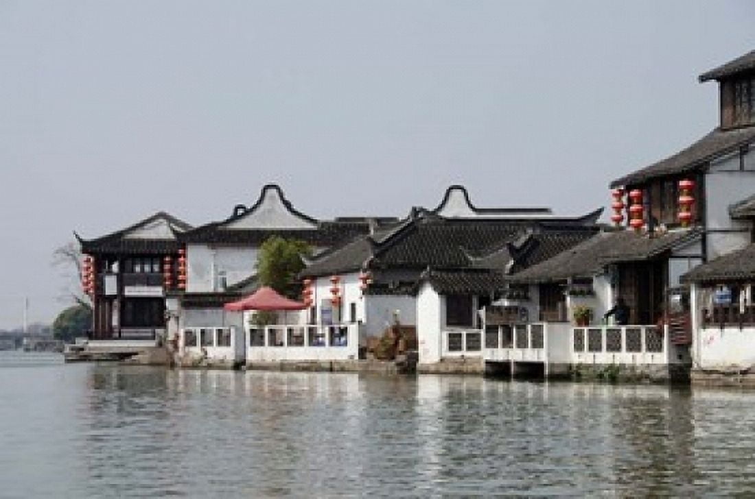 China Zhujiajiao village riverfront homes Canvas Art - Cindy Miller Hopkins DanitaDelimont (24 x 15)