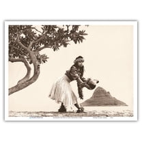 Chinaman's Hat - Hawaiian Hula Dancer - Vintage Sepia Toned Photograph by Alan Houghton c.1960s - Master Art Print (Unframed) 9in x 12in