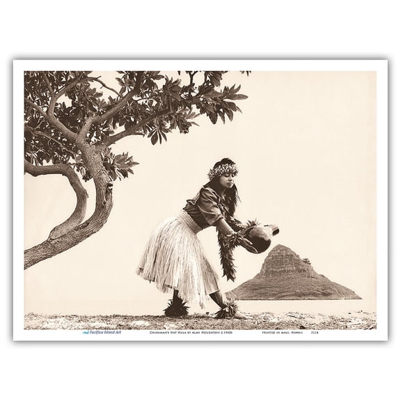 Chinaman's Hat - Hawaiian Hula Dancer - Vintage Sepia Toned Photograph by Alan Houghton c.1960s - Master Art Print (Unframed) 9in x 12in