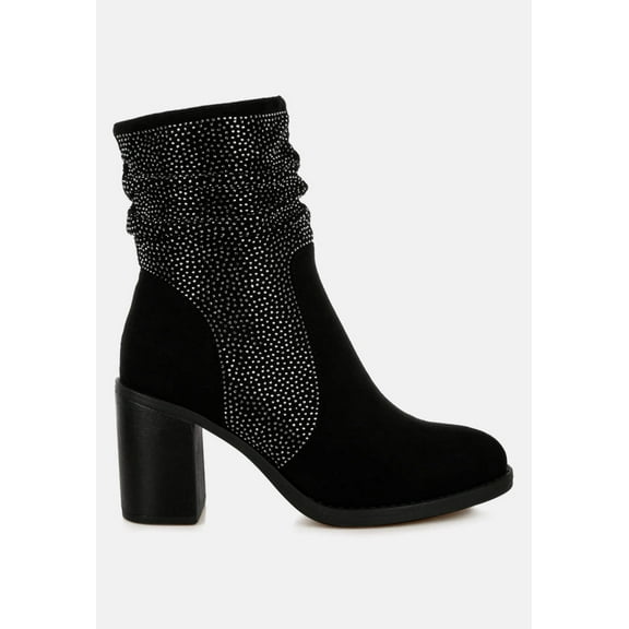 Chinar Rhinestone Studded Slouchy Ankle Boots