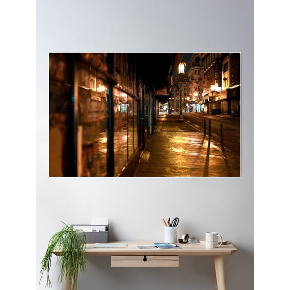 Chinatown Glowing At Night After Rain Poster Wall Art, Modern Wall Decor For Living Room Bedroom, 12x18 UNFRAMED
