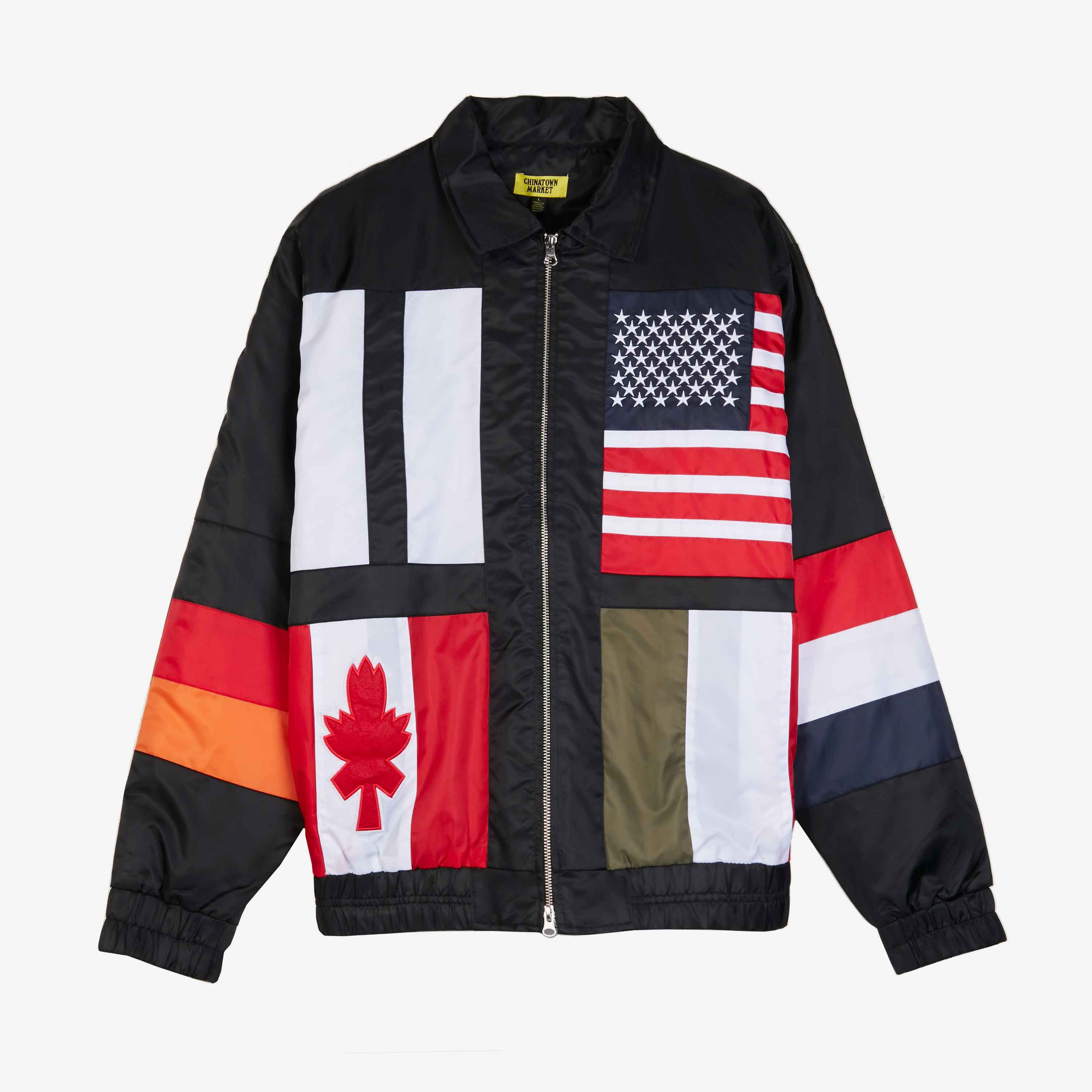 Chinatown Market Men's Black Multi World Flags Jacket, Size Chinatown Market Men's Black Multi World Flags Jacket, Size