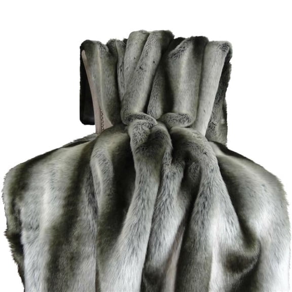 Chinchilla Faux Fur Handmade Throw Blanket - Gray & Silver - 108 x 90 in.