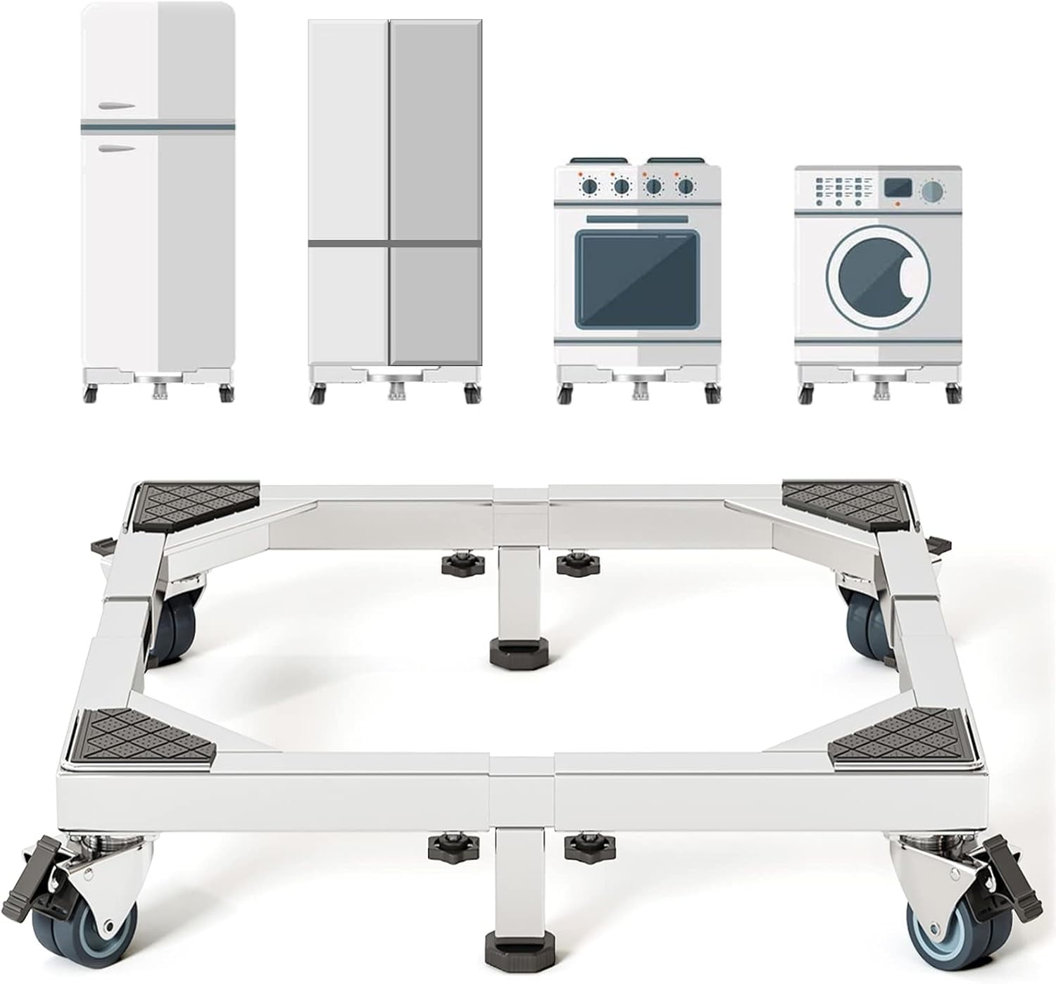 Heavy-Duty Appliance Dolly Cart - Adjustable Mobile Base With 4 Locking Wheels For Washer, Fridge, Dryer (1200 Lb Capacity)