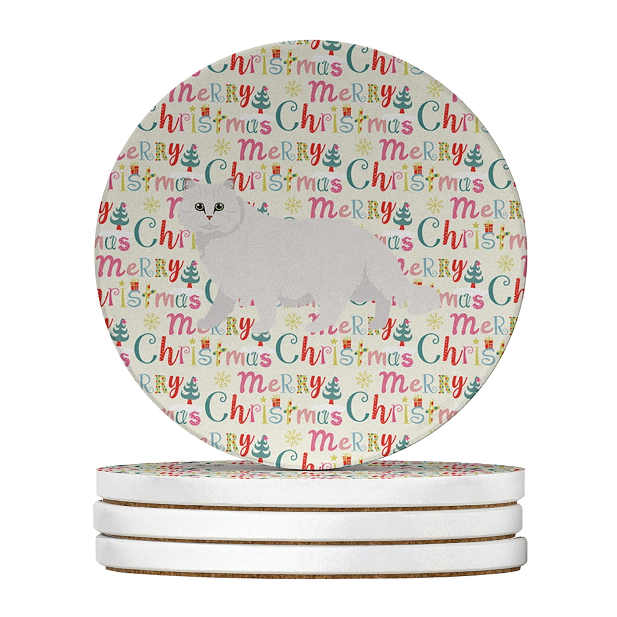 Chinchilla Persian Longhair Cat Christmas Large Sandstone Coasters Pack of 4 4 in x 4 in