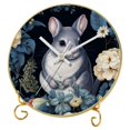 Chinchilla Round Printed Wall Clock with Hooks and Gold Stand Silent