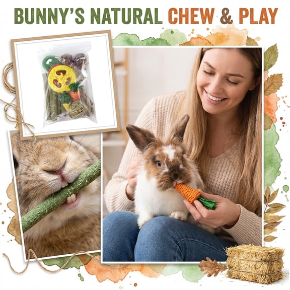 Chinchilla toys, Hamster Chew toys, 14 Pc Kit, Guinea Pig Enrichment toys, Loofah Chews, Orchard Grass Hay, Rabbit Supplies, dental Care, Cage Play, Random Mixed Colors