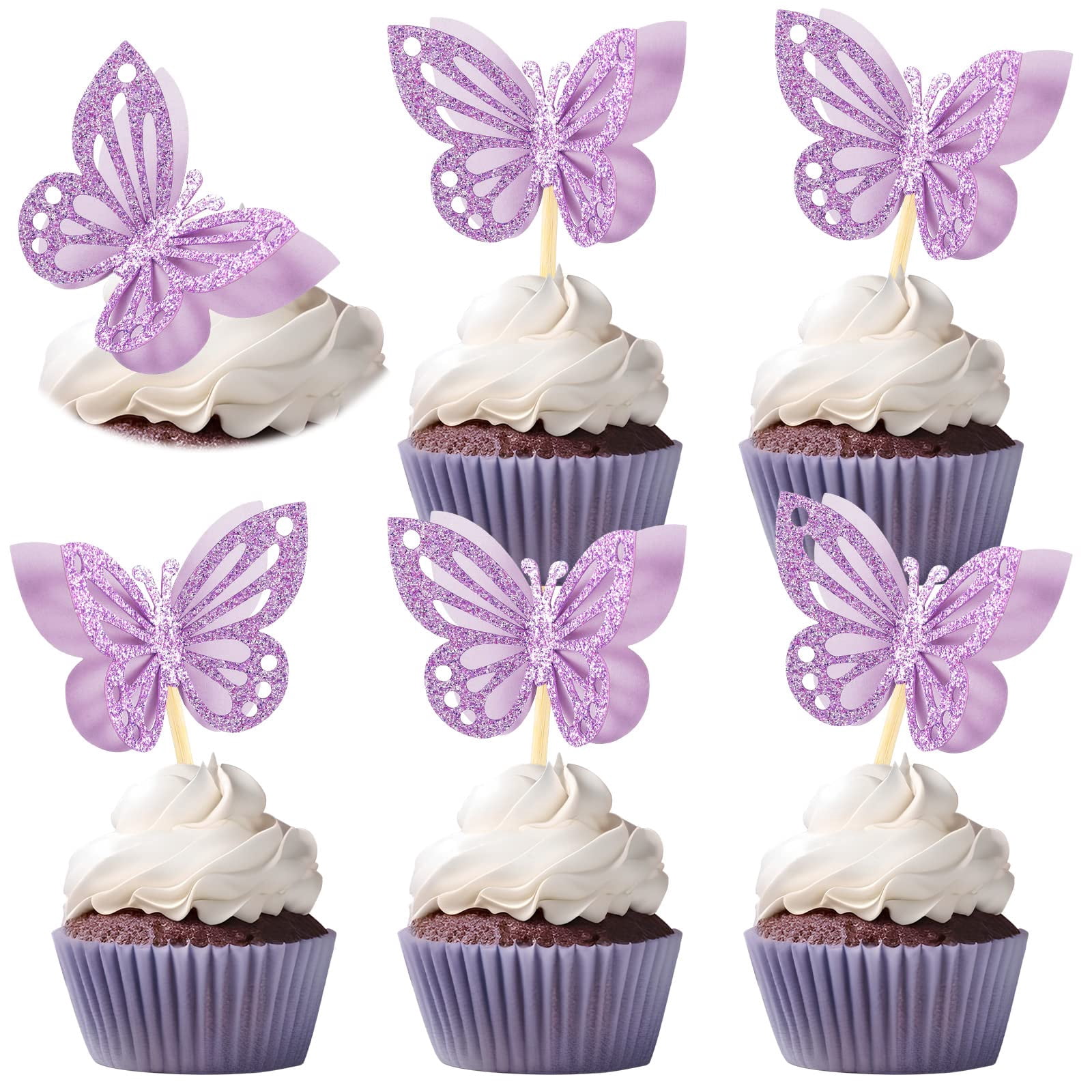 Buutterfly Topper Chinco 48 Pcs Butterfly Cupcake Toppers AIS1 Assembled Double Layer ...