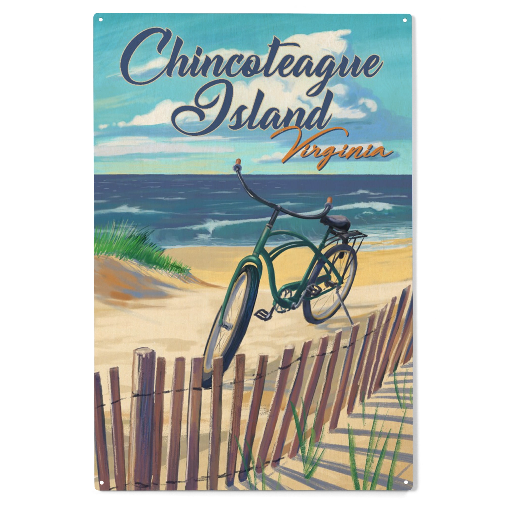 Chincoteague Island, Virginia, Beach Cruiser on Beach Birch Wood Wall