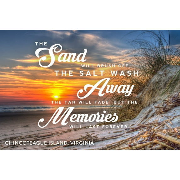 Chincoteague Island, Virginia, Sunset, Beach Sentiment (9x12 Wall Art Print, Home Decor)