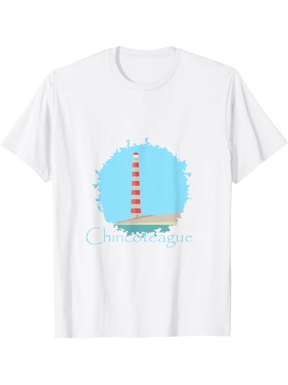 Chincoteague Red & White Lighthouse T-Shirt men and women can wear, black, white, gifts