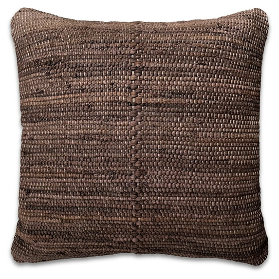 PILLOWPIA Chindi Handwoven Rag Rug Square Pillow Cover, Wenge, 20" x 20", 100% Cotton, Visible Brass Zipper
