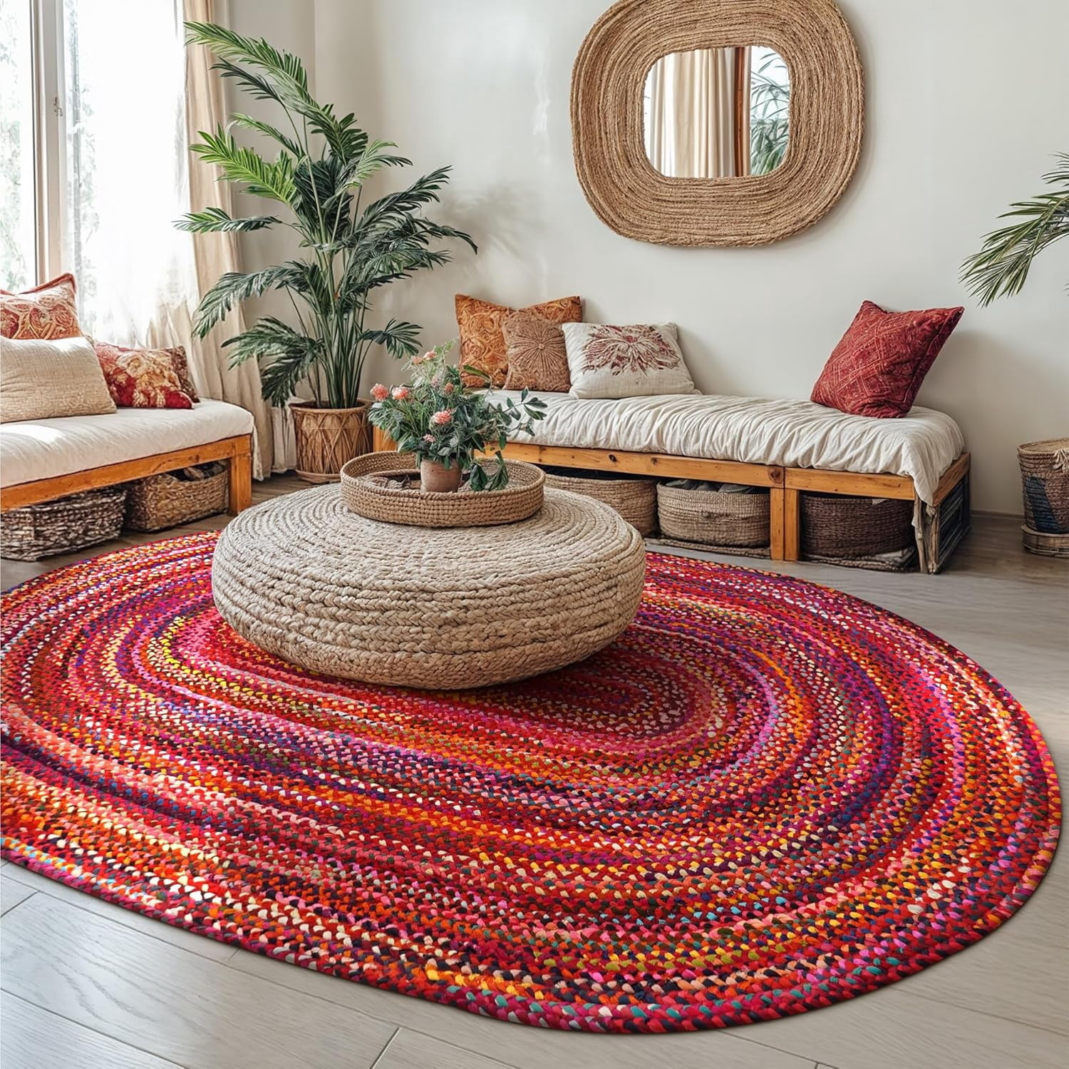Chindi Red Oval Braided Rug and Funky Indoor Braided Rugs 5x7.5', The ...