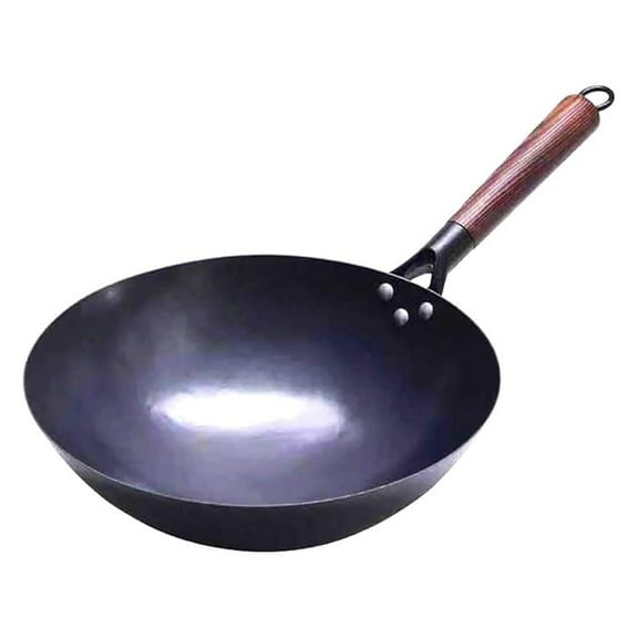 Chinese 100% Hand Hammered Iron Woks Stir Fry Pans, Non-stick, No Coating, Less Oil, Black Pre-seasoned (-Black, 14.2 Inch)
